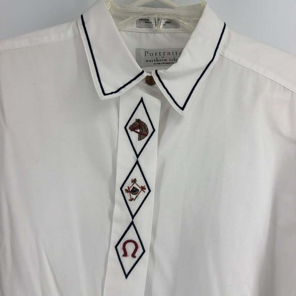 Portraits by Northern Isles Womens White Long Sleeve Button Down Equestrian